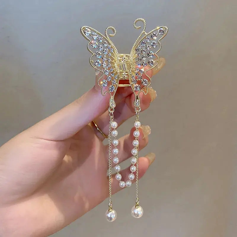 Simple Hair Claw Clip Butterfly Pearl Tassel Hair Clip True Value
