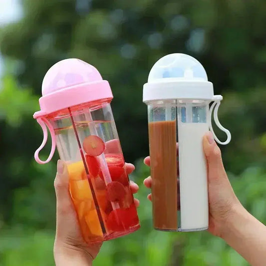 Double Drinking Bottle, double Straw Cup with Handle Portable Plas True Value