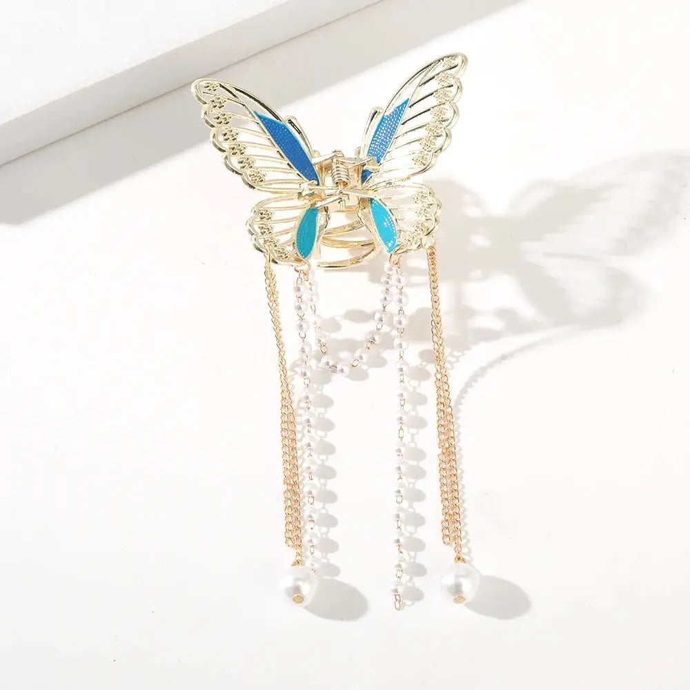 Simple Hair Claw Clip Butterfly Pearl Tassel Hair Clip True Value