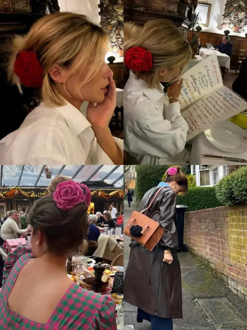 Sweat Medium Size Cotton Fabric Rose Flower Hair clips True Value