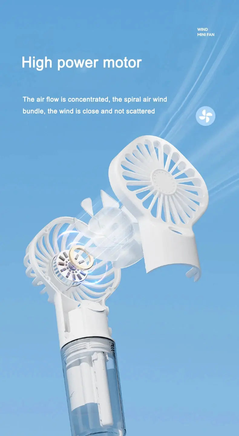 Mini fan with charging cable and spray. True Value