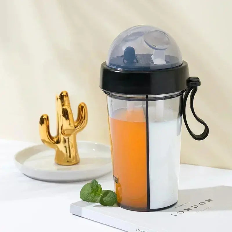 Double Drinking Bottle, double Straw Cup with Handle Portable Plas True Value