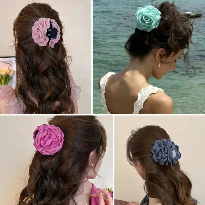 Sweat Medium Size Cotton Fabric Rose Flower Hair clips True Value