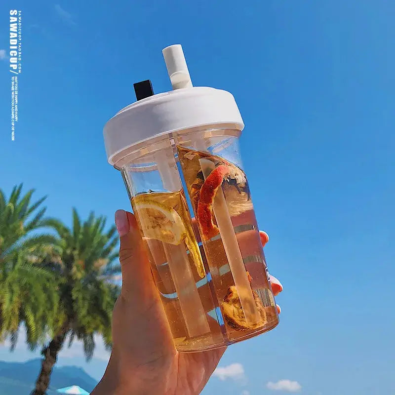 Double Drinking Bottle, double Straw Cup with Handle Portable Plas True Value