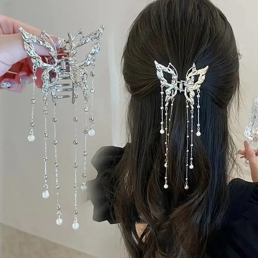 Simple Hair Claw Clip Butterfly Pearl Tassel Hair Clip True Value